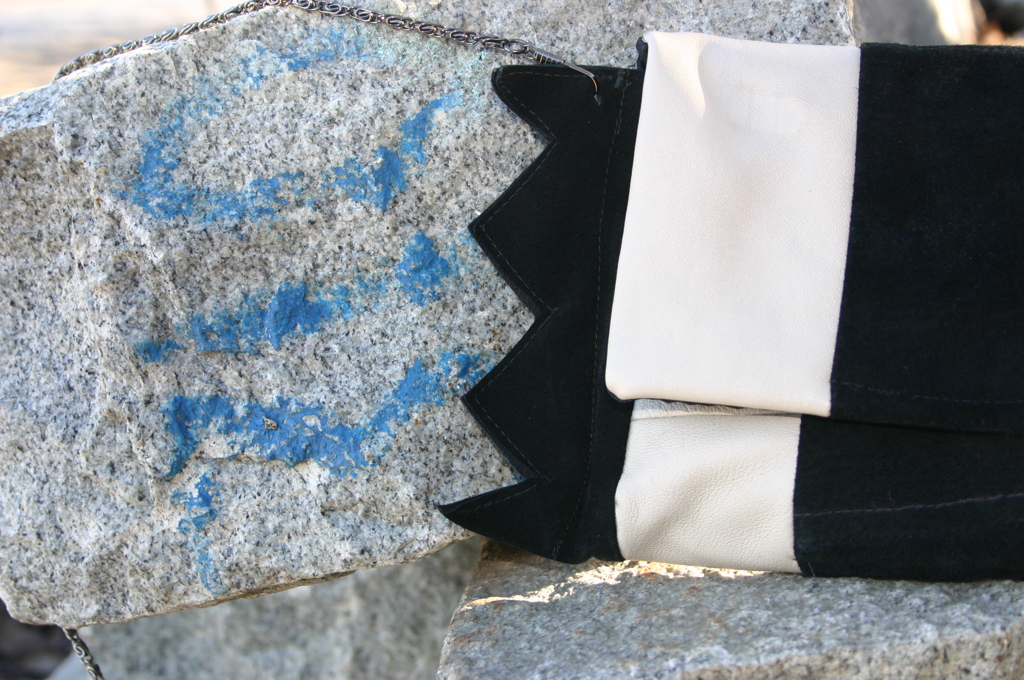 diy striped leather and suede clutch made out of old trousers
