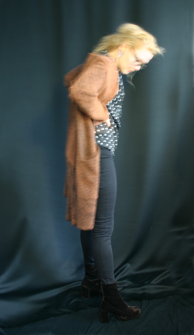 Susanna with remake long cardigan from second hand twin se