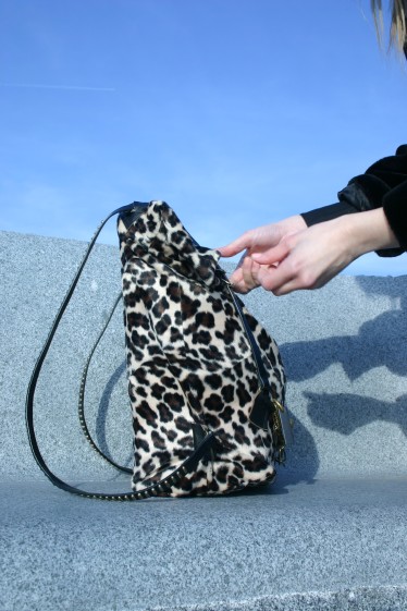 diy animal print back bag with second hand belt as straps